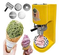 ZEEKYFOR Spaghetti Ice Cream Press Machine - 4 Interchangeable Molds, Commercial Gelato Maker for Ice Cream Shops, Soft Serve Dessert Machine Yellow