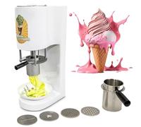 ZEEKYFOR Spaghetti Ice Cream Press Machine, 4 Shape Molds, Compact Electric Pasta Ice Cream Pressing Machine, Soft Serve Dessert Machine for Shops & Catering White