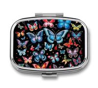 Zeeland Butterfly Pill Box - 2 Compartment Travel Pill Organizer with Small Mirror, Portable Pillcase for Pocket & Purse, Cute Square Medicine Case, Weekly Medicine Container