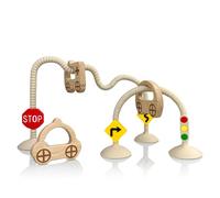 zeeloopbee Baby Teething Toy, High Chair Suction Toys with Wooden Ring for Infant Toddlers 0-6 Months, Textured Silicone Teether Sensory Teething Toys for Baby Gifts 6-12+ Months, Beige