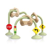 zeeloopbee Baby Teething Toy, High Chair Suction Toys with Wooden Ring for Infant Toddlers 0-6 Months, Textured Silicone Teether Sensory Teething Toys for Baby Gifts 6-12+ Months, Green