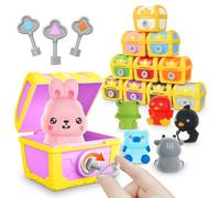 zeeloopbee Toddler Farm Animal Learning Toys, 10pcs Animals Finger Puppets Treasure Chests with Keys Lock, Colour Sorting Matching Game, Fine Motor Skills Toys for 3 4 5 Year Old