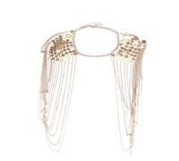 ZEELYDE Vintage Punk Harness Bikini Body Link Epaulet Shoulder Chain Necklace Dangling Gold