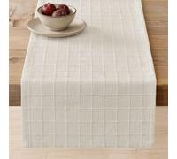 ZeeMart Artisanal Grid Linen Table Runner, 13x36 Inches Ivory