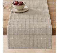 ZeeMart Artisanal Grid Linen Table Runner, 13x48 Inches Oatmeal