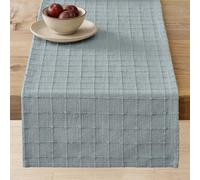 ZeeMart Artisanal Grid Linen Table Runner, 13x90 Inches Chambray