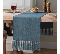 ZeeMart Blue Table Runners 48 Inches Long, Burlap Linen Style Rustic Farmhouse Table Runner, Small Short Boho Coffee Table Runner, 13x48 Inches, Blue