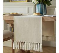 ZeeMart Cream Table Runners 90 Inches Long, Burlap Linen Style Rustic Farmhouse Table Runner, Long Boho Dining Table Runner, 13x90 Inches, Cream