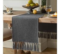 ZeeMart Graphite Grey Table Runners 108 Inches Long, Burlap Linen Style Rustic Farmhouse Table Runner, Long Boho Dining Table Runner, 13x108 Inches, Graphite Grey