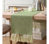 ZeeMart Green Table Runners 36 Inches Long, Burlap Linen Style Rustic Farmhouse Table Runner, Small Short Boho Coffee Table Runner, 13x36 Inches, Grass Green