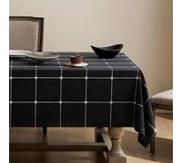 ZeeMart Grid Embroidered Hemmed Tablecloths, Charcoal 60x60 Inch, Farmhouse Style Heavy Weight Cotton Linen Dark Grey Tablecloths, Boho Plaid Water Resistant Square Table Cloth