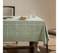 ZeeMart Grid Embroidered Hemmed Tablecloths, Green 52x52 Inch, Farmhouse Style Heavy Weight Cotton Linen Sage Green Tablecloths, Boho Plaid Water Resistant Square Table Cloth