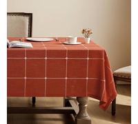 ZeeMart Grid Embroidered Hemmed Tablecloths, Orange 60x60 Inch, Farmhouse Style Heavy Weight Cotton Linen Burnt Orange Fall Tablecloths, Boho Plaid Water Resistant Square Table Cloth