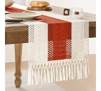 ZeeMart Macrame Style Bicolor Stitching Table Runner, 14 x 108 Inch Orange/Ivory, Boho Burnt Orange Fall Table Runners 108 Inches Long, Farmhouse Woven Fall Home Decor