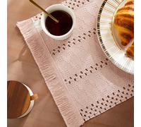 ZeeMart Macrame Style Boho Placemats Set of 4, Light Pink Decorative Natural Farmhouse Cotton Woven Place Mats Home Decor for Kitchen Dining Table