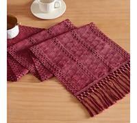 ZeeMart Macrame Style Boho Table Runner, Burgundy Red Table Runners 36 Inches Long, Farmhouse Woven Home Decor, 12x36 Inch, Burgundy
