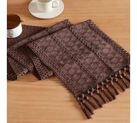 ZeeMart Macrame Style Boho Table Runner, Dark Brown Table Runners 48 Inches Long, Farmhouse Woven Home Decor, 12x48 Inch, Chocolate