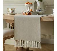 ZeeMart Natural Table Runners 90 Inches Long, Burlap Linen Style Rustic Farmhouse Table Runner, Long Boho Dining Table Runner, 13x90 Inches, Natural