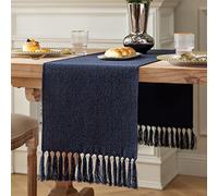 ZeeMart Navy Table Runners 108 Inches Long, Burlap Linen Style Rustic Farmhouse Table Runner, Long Boho Dining Table Runner, 13x108 Inches, Navy
