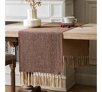 ZeeMart Rustic Table Runner with Handmade Tassels, Brown Burlap Style Farmhouse Table Runners 108 Inches Long, Long Woven Dining Table Runner for Party Holiday Daily Use, 13x108 Inches, Brown