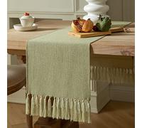 ZeeMart Sage Green Table Runners 90 Inches Long, Burlap Linen Style Rustic Farmhouse Table Runner, Long Boho Dining Table Runner, 13x90 Inches, Light Sage Green