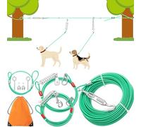 ZEEMIAS 100FT Dog Tie Out Cable, Heavy Duty Chew Proof Long Dog Lead Leash with 10FT & 15FT Trolley Leash - Outdoor Runner Cable for Yard, Camping Outside - Fits Small, Medium & Large Dogs