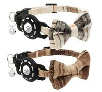 ZEEMIAS Cat Collar with Airtag Holder, 2 Pack Bow Tie and Cat Collars with Bell for Boys and Girls Cats and Kittens Indoor Outdoor Adjustable Soft Cute