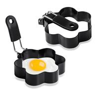 Zeeooil Fried Egg Ring Stainless Steel 2-Piece Flower Shaped Egg Rings Mould for Pan Omelette Pancakes Sandwiches Burgers (Black)