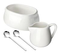 zeeooil Sugar Packet Holder Set - Ceramic Sugar Container Porcelain Milk Jug with Handle Stainless Steel Coffee Spoons (1Holder 1Jug 2Spoons)