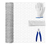 Zeeorymn Chicken Wire Mesh Roll 40cm × 10m, Galvanized Hexagonal Wire Mesh Fencing with Gloves, Cutting Pliers and 100 Cable Ties for DIY Craft, Garden, Pet and Chicken Fencing
