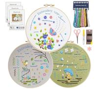 Zeeorymn Embroidery Kit for Beginners,3-Pack Embroidery Starter Kit Including 31 Stitches Learning Step-by-Step Guide, Including Pre-Patterns, Threads, Needles and Hoop, Craft Kits for Adults