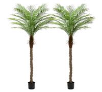 ZEEOZE 210cm Artificial Phoenix Palm Tree Tall Artificial Palm Trees with 15 Adjustable Leaves,Faux Phoenix Palm Plants for Outside Patio Pool Home Office Living Room Yard (2Pcs,210cm)