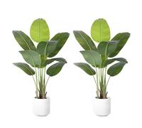 ZEEOZE 2Pcs Artificial Bird of Paradise Plant 120cm Tall Fake Tropical Palm Tree Large Fake Plants with 9 Silk Banana Leaves Faux Plant Indoor Trees with White Pot for Home Bedroom Living Room Decor