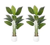 ZEEOZE 2Pcs Artificial Bird of Paradise Plant 150cm Tall Fake Tropical Palm Tree Large Fake Plants with 10 Silk Banana Leaves Faux Plant Indoor Trees with White Pot for Home Bedroom Living Room Decor