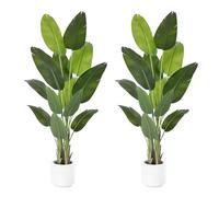 ZEEOZE 2Pcs Artificial Bird of Paradise Plant 180cm Tall Fake Tropical Palm Tree Large Fake Plants with 13 Banana Leaves Faux Plant Indoor Decor Trees White Pot for Home Bedroom Living Room Office
