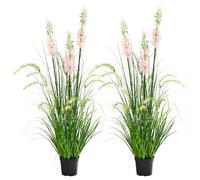 ZEEOZE 90cm Artificial Reed Grass with Three Flowers Artificial Plants Faux Plants for Indoors Outdoor Home Decor Garden Office Wedding Decorative Potted Plant Faux Greenery Housewarming Gift(2 Pack)