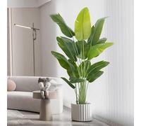 ZEEOZE Artificial Bird of Paradise Plant 200cm Tall Fake Tropical Palm Tree Large Fake Plants with 15 Silk Banana Leaves Faux Plant Indoor Decor Trees with White Pot for Home Bedroom Living Room Decor