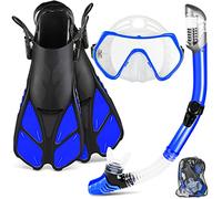 ZEEPORTE Adult Snorkeling Set, Panoramic View Mask, Trek Fins, Dry Top Snorkel, Travel Bags