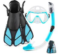 ZEEPORTE Mask Fin Snorkel Set with Adult Snorkeling Gear, Panoramic View Diving Mask, Trek Fin, Dry Top Snorkel +Travel Bags, Snorkel for Lap Swimming