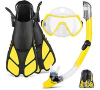 ZEEPORTE Mask Fin Snorkel Set with Snorkel Equipment for Adults, Panoramic View Diving Mask, Trek Fin, Dry Top Snorkel + Travel Bags, Snorkel for Lap Swimming