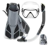 ZEEPORTE Snorkeling Set - Adult Unisex Clear/White - Full Mask Fin Set with Dry Top, Four Window Tempered Glass Lens Mask, Adjustable Trek Fins, Quick-Dry Mesh Bag