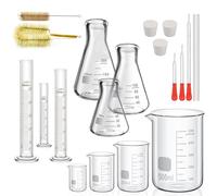 ZEEROQOLAB Glass Erlenmeyer Flask Set(150 ml/100 ml/50 ml), with 4pcs Graduated Beaker, 3pcs Glass Measuring Cylinder with 3pcs Dropper, 2pcs Washing Brush, 2pcs Stirring Rod