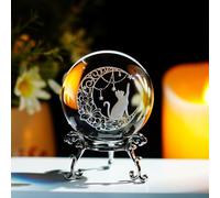 ZEERSHEE 2.3in 3D Laser Cat Crystal Ball with Stand Cat Lover Gift