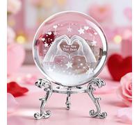 ZEERSHEE 2.4in 3D Laser Engraved Heart Hands Crystal Ball Paperweight Love Finger Mother's Day Figurines Gift for Women Glass Decorative Ball Sphere(You Are The Best)