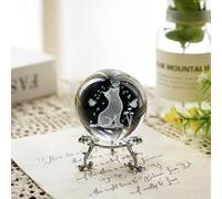 ZEERSHEE 3D Glass Cat Figurine with Stand 60mm Cats Themed Crystal Ball