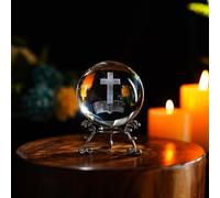 ZEERSHEE 3D Laser Cross Crystal Ball Christian Gift Religious Home Decor | 2.3 inch K9 crystal with metal stand Ideal for Bible study Easter baptism church decor and meaningful keepsake gifts