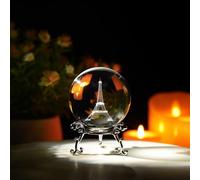 ZEERSHEE 3D Laser Engraved Eiffel Tower Crystal Ball Glass Eiffel Tower Paperweight with Stand Paris Themed Decorations France Souvenirs Gifts for Mum