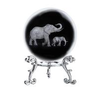 ZEERSHEE 60mm 3D Glass Ball Laser Engraved Mother Son Elephant Crystal Ball with Stand Decorative Ball Elephant Gifts for Women