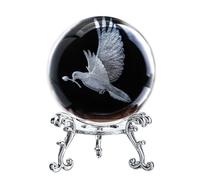 ZEERSHEE 60mm 3D Peace Dove Crystal Ball Figurine with Stand Glass Pigeon Ornament Decor for Home Table