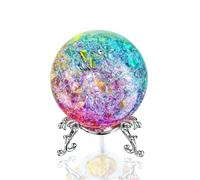 ZEERSHEE 60mm Colorful Ice Cracked Crystal Ball with Stand Decorative Glass Ball Paperweight for Home Wedding Office Decor